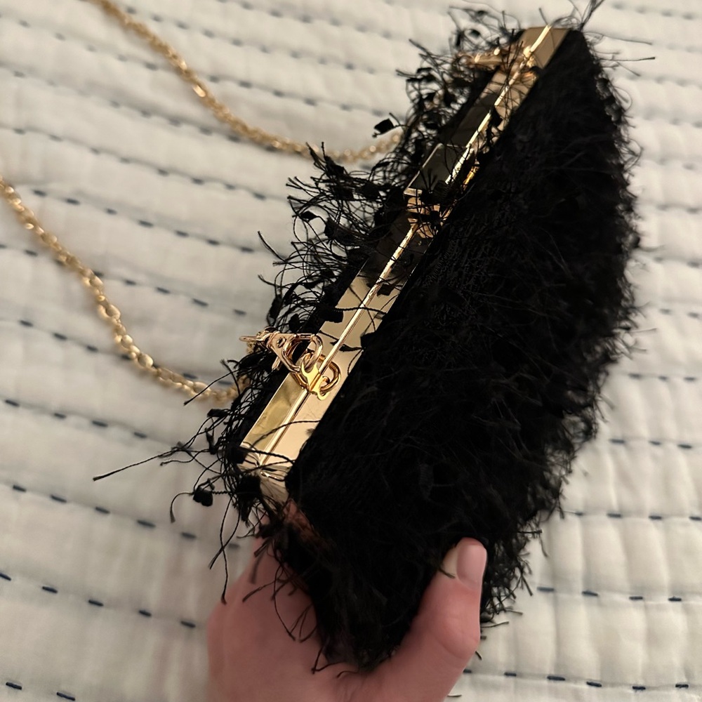 Chic Black Fringe Clutch